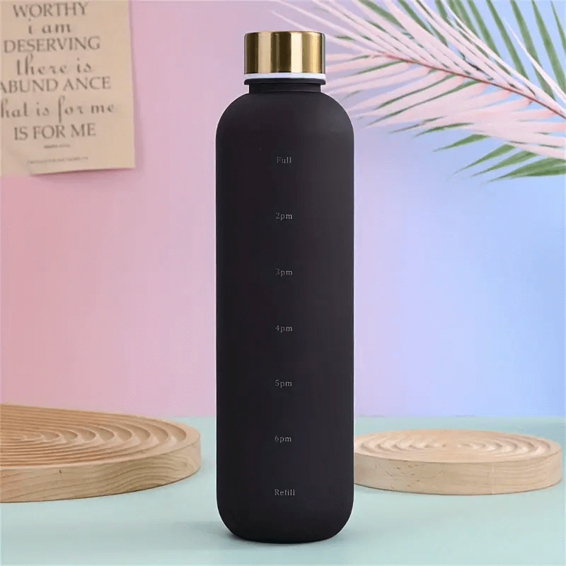 1L Gradient Water Bottle With Time Markers - Black